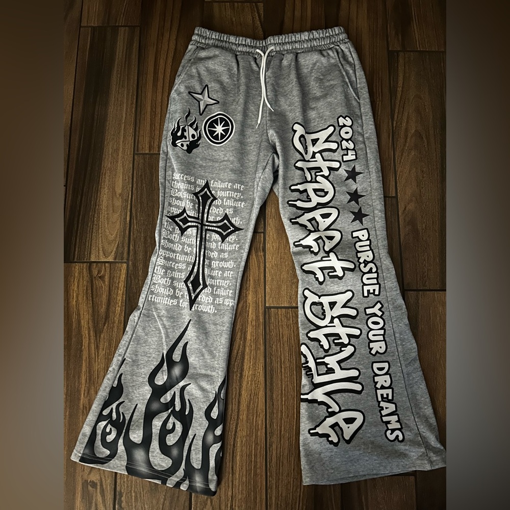 Grey Graphic Flared Sweatpants